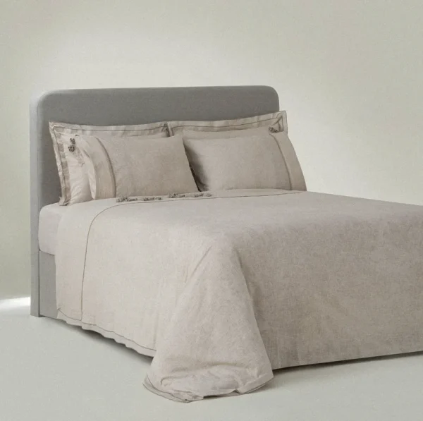 Ecocotton Masal tweepersoons dekbedovertrek Set 100% biologisch katoen linnen Handgeborduurd Beige 240x220 Cm