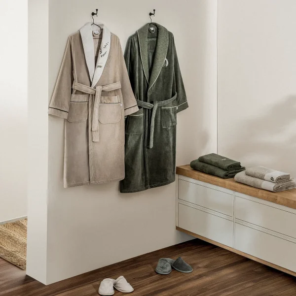 Ecocotton Derin Luxe Familiebadjassenset van Biologisch Katoen – Beige/Groen – M/L