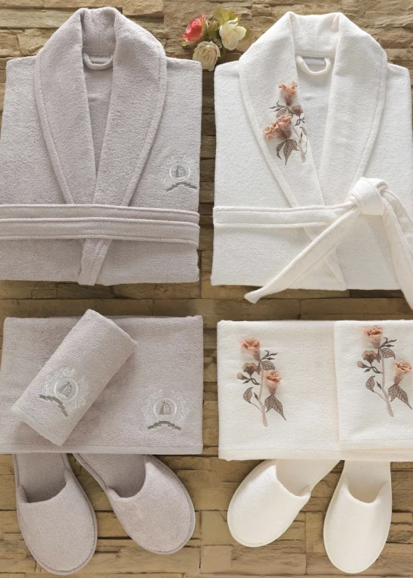 Dantela Anetta Luxe 3D 6-delige Bamboe Badjassenset met Verfijnde - Borduurdetails  Poeder/Creme