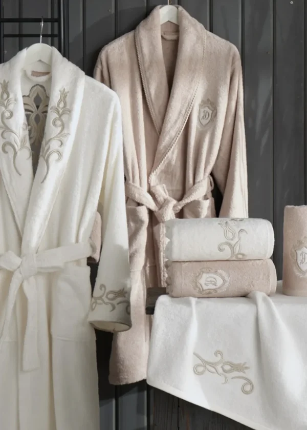 Dantela Serra Luxe 6-delige Bamboe Familie Badjassenset – Crème/Bruin