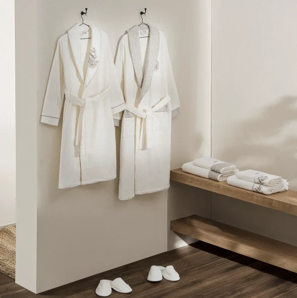 Ecocotton Vanya Luxe Familie Badjassenset van Biologisch Katoen – Crème/Crème M/L