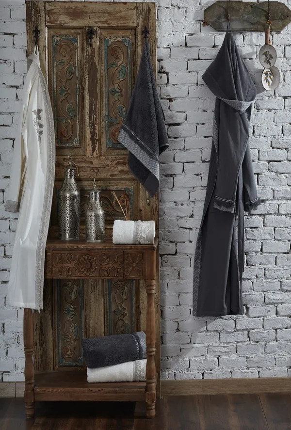 Ecocotton Miya Familie Badjas Set 10-Delig Crème-Anthraciet M/L