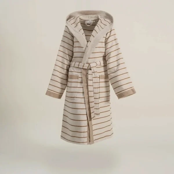 Ecocotton Arden Dames badjas 100% Biologisch Hennep Katoen Gestreept Mosterd
