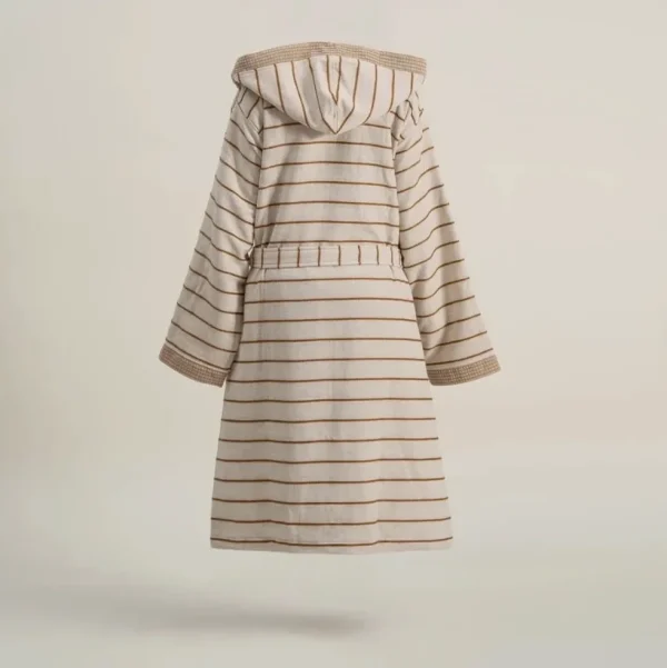 Ecocotton Arden Dames badjas 100% Biologisch Hennep Katoen Gestreept Mosterd