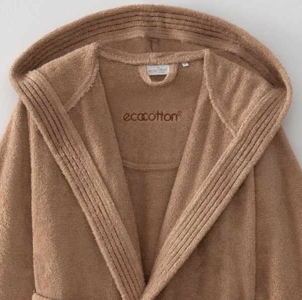 Ecocotton Ecosoft Dames Badjas 100% Biologisch Katoen Dobby terra