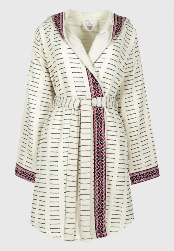 Ecocotton Laodikeia Dames Badjas 100% Biologisch Katoen Jacquard Crème