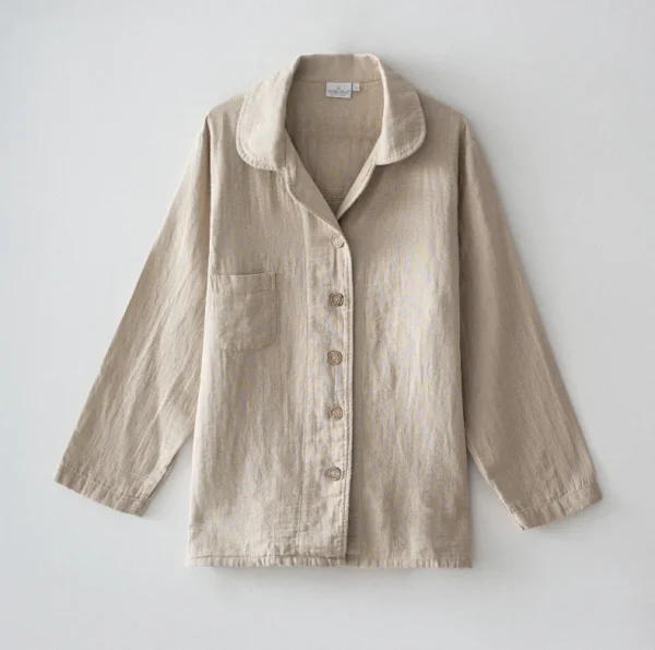 Ecocotton Melsa Damespyjamaset van Biologisch Katoen – Mousseline – Beige