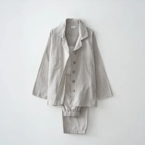 Ecocotton Melsa Damespyjamaset van Biologisch Katoen – Mousseline – Lichtgrijs