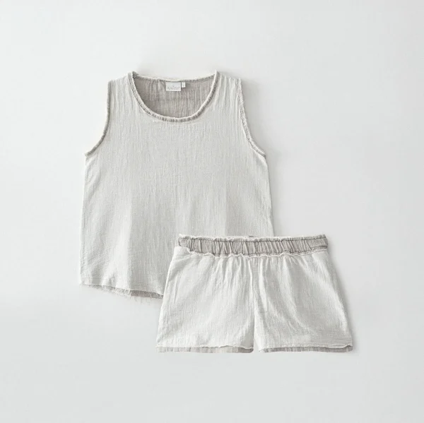 Ecocotton Melsa Damespyjamaset met Short van Biologisch Katoen – Mousseline – Lichtgrijs