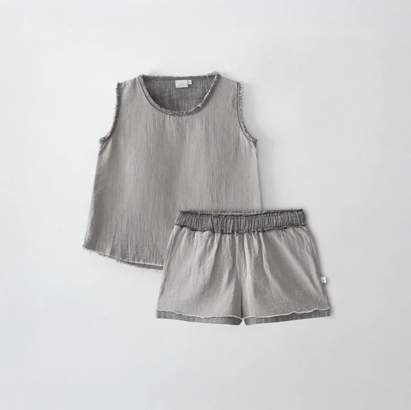 Ecocotton Melsa Damespyjamaset met Short van Biologisch Katoen – Mousseline – Antraciet