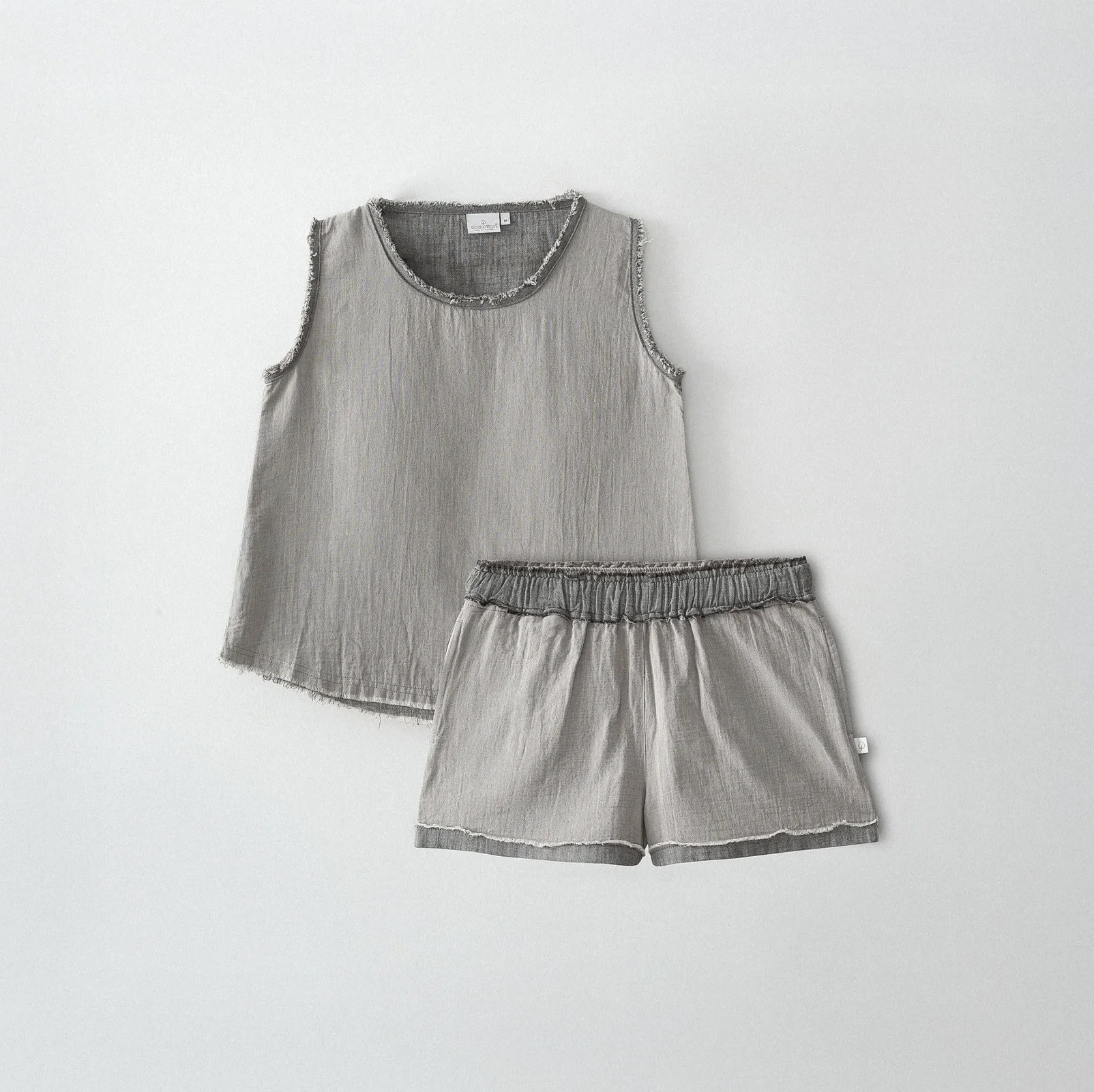 Ecocotton Melsa Damespyjamaset met Short van Biologisch Katoen – Mousseline – Antraciet