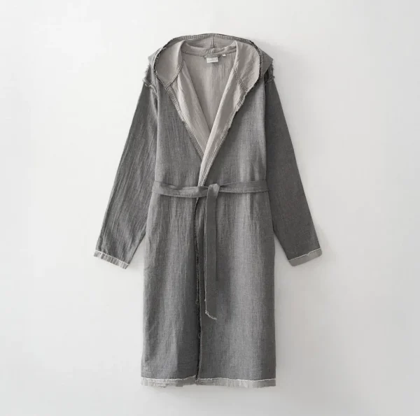 Ecocotton Melsa Heren ochtendkleed van Biologisch Katoen – Mousseline – Antraciet