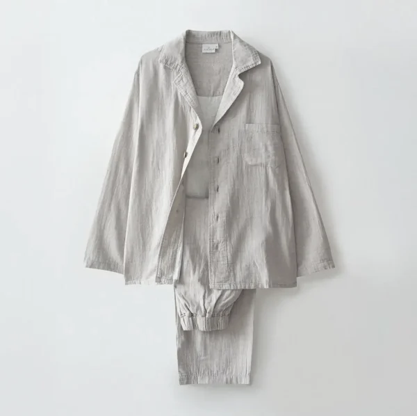 Ecocotton Melsa Herenpyjamaset van Biologisch Katoen – Mousseline – Licht grijs