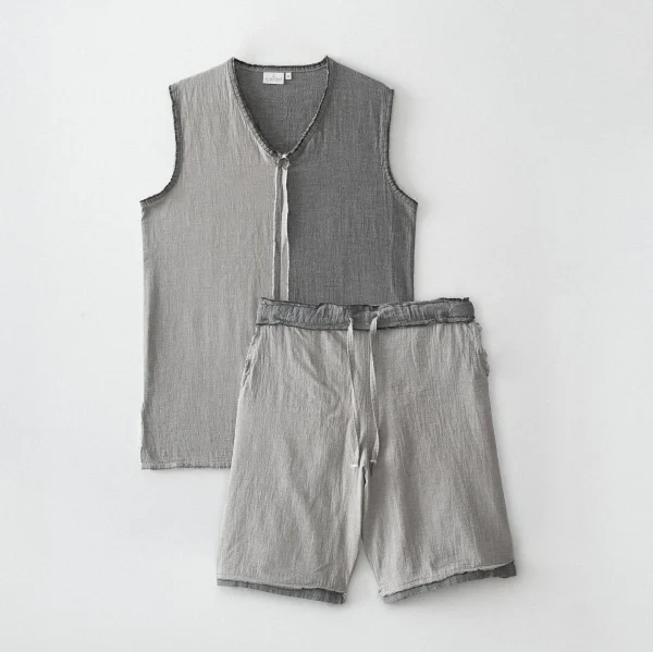 Ecocotton Melsa Herenpyjamaset met Short van Biologisch Katoen – Mousseline – Antraciet