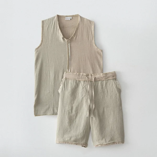 Ecocotton Melsa Herenpyjamaset met Short van Biologisch Katoen – Mousseline – Groen