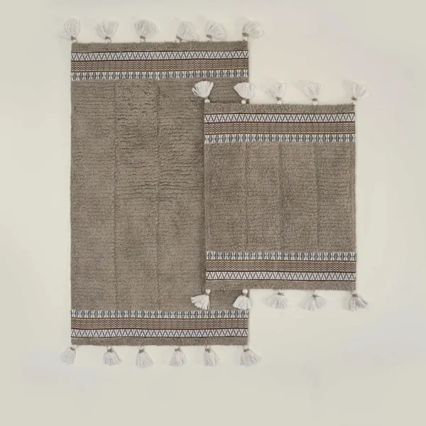 Ecocotton Rita 2-delige badmattenset, gekaard katoen, beige