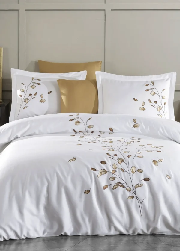 Dantela Sedef Luxe Geborduurde Dekbedovertrekset – Crème