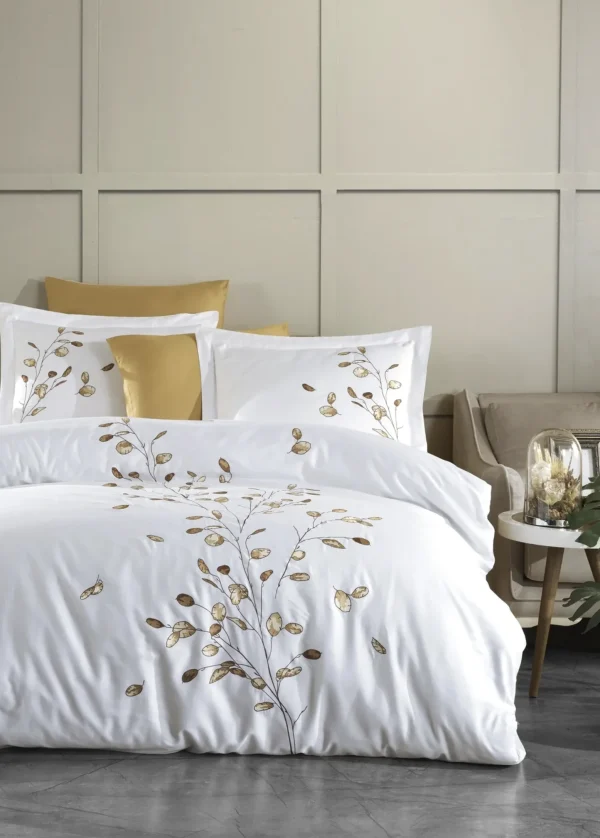 Dantela Sedef Luxe Geborduurde Dekbedovertrekset – Crème
