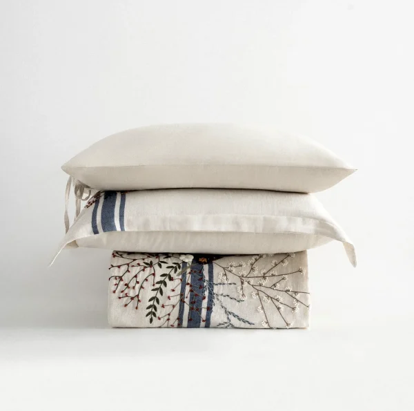 Ecocotton Charla tweepersoons dekbedovertrekset van organisch katoen en hennep – Ecru/Navyblauw
