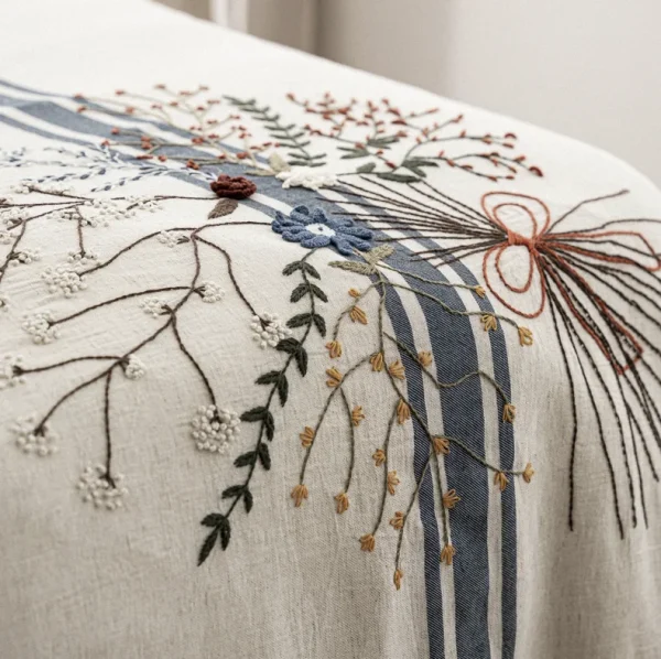 Ecocotton Charla tweepersoons dekbedovertrekset van organisch katoen en hennep – Ecru/Navyblauw