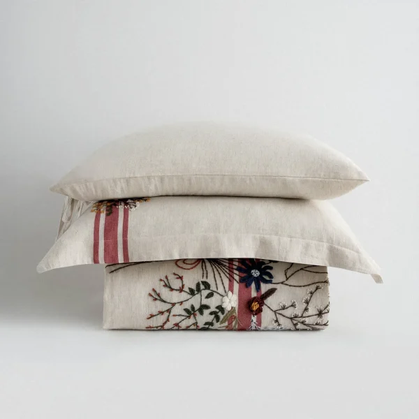 Ecocotton Charla Tweepersoons Dekbedovertrek Set 100% Biologisch Hennep Katoen Ecru-Rood 200x220 Cm