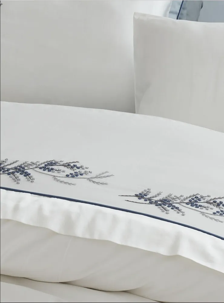 Ecocotton Derin tweepersoons Dekbedovertrek Set 100% Biologisch Katoen Satijn Handgeborduurd Blauw 200X220 CM - Afbeelding 2