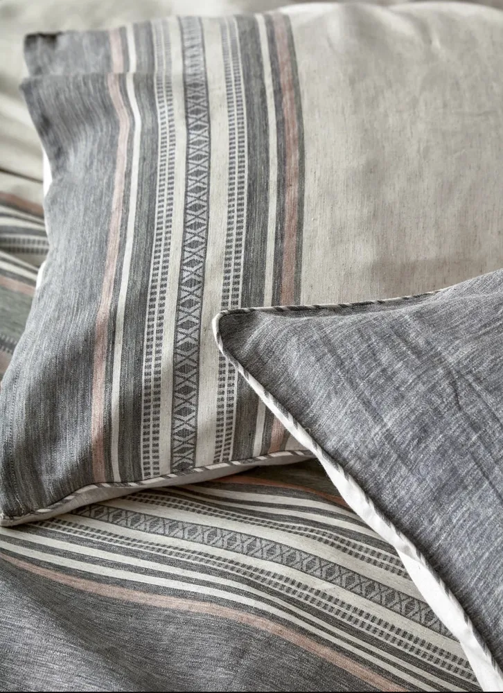 Ecocotton Dila Tweepersoons Dekbedovertrek Set 100% Biologisch Katoen Linnen Beige-Groen 200x220 Cm - Afbeelding 2