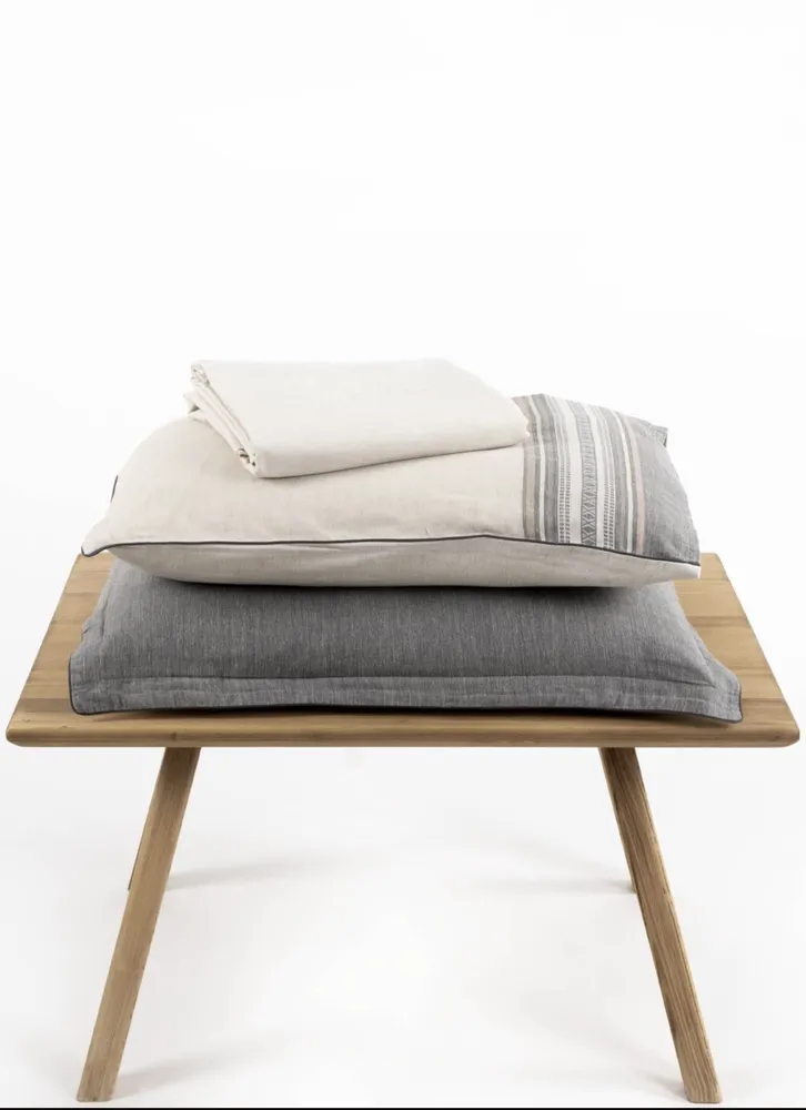 Ecocotton Dila Tweepersoons Dekbedovertrek Set 100% Biologisch Katoen Linnen Beige-Groen 200x220 Cm - Afbeelding 3