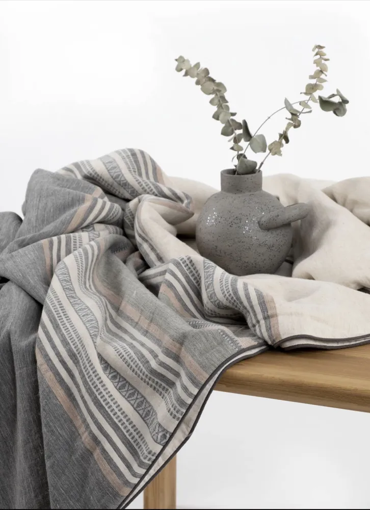 Ecocotton Dila Tweepersoons Dekbedovertrek Set 100% Biologisch Katoen Linnen Beige-Groen 200x220 Cm - Afbeelding 4