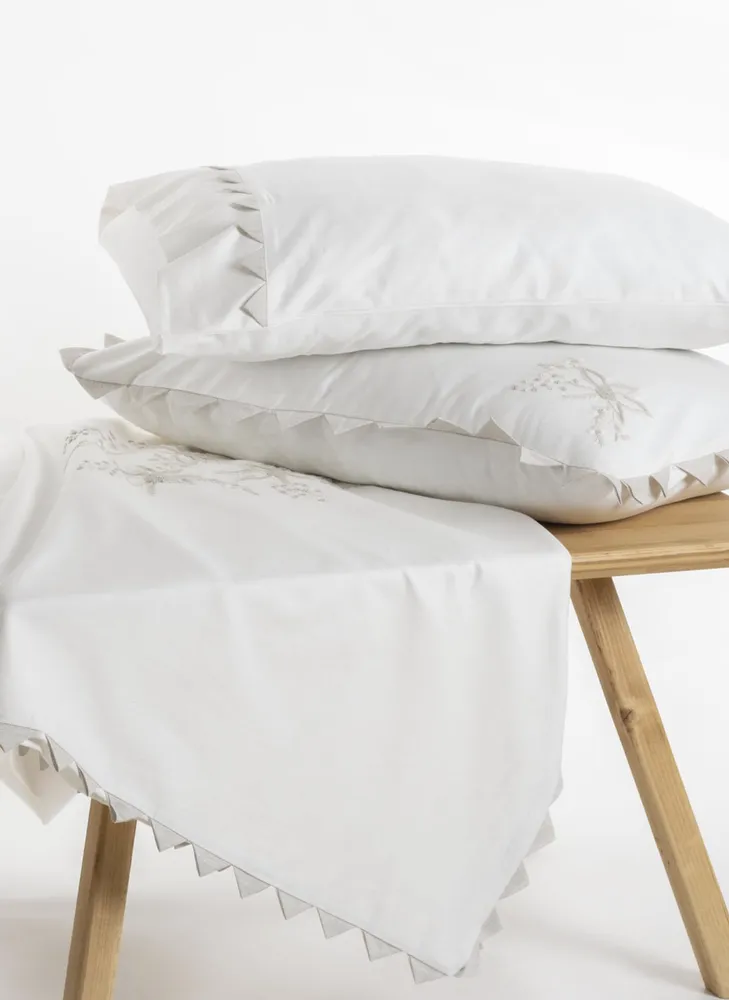 Ecocotton mona tweepersoons Dekbedovertrek set 100% biologisch katoen linnen handgeborduurd crème 200x220 CM - Afbeelding 4