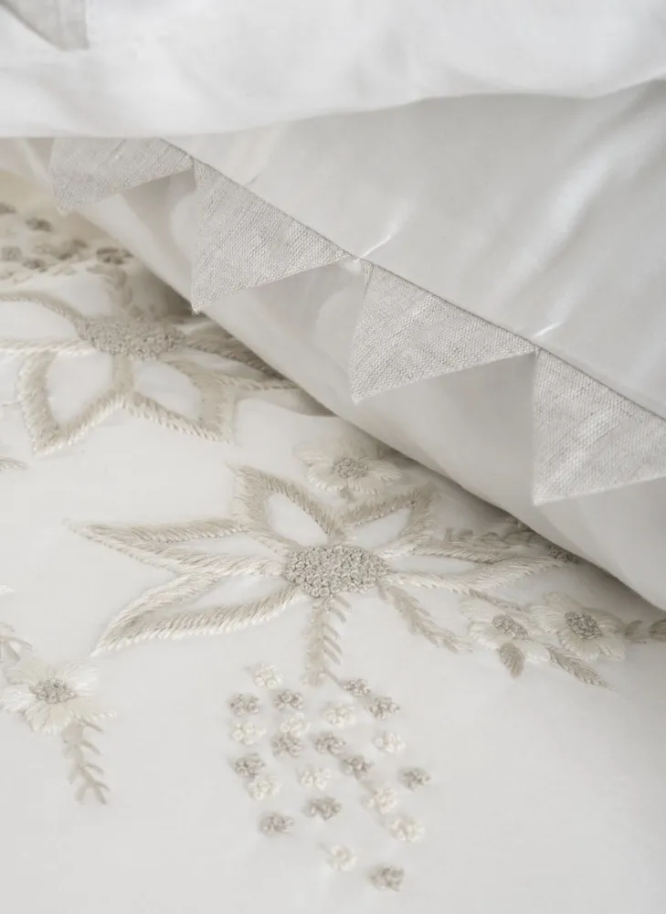 Ecocotton mona tweepersoons Dekbedovertrek set 100% biologisch katoen linnen handgeborduurd crème 200x220 CM - Afbeelding 2