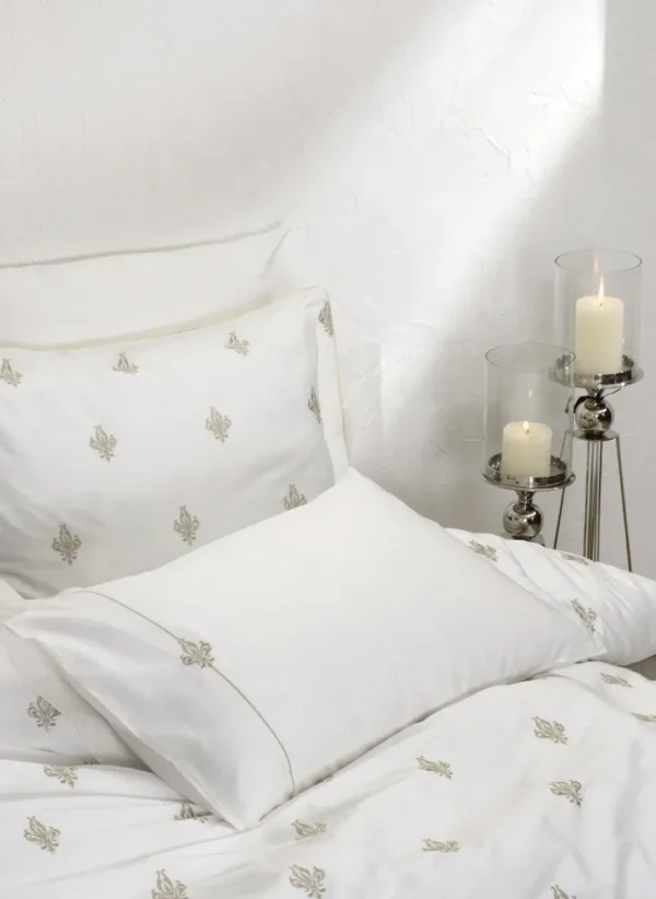 ecocotton Aslışah Tweepersoons Dekbedovertrek Set 100% Biologisch Katoen Satijn Geborduurd Wit 200X220 CM
