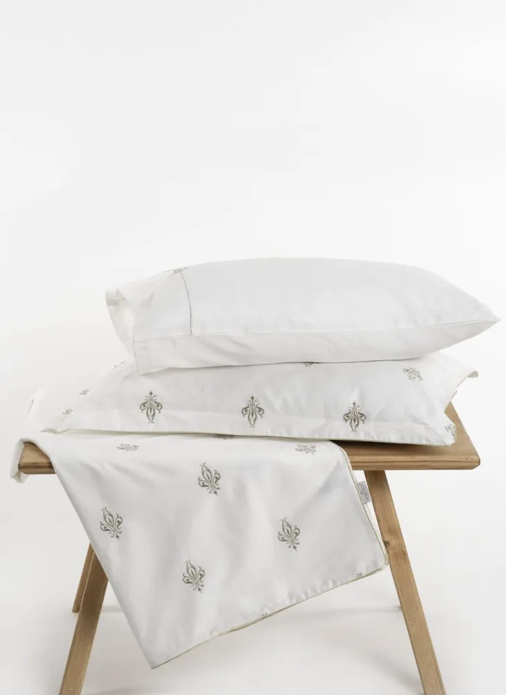 ecocotton Aslışah Tweepersoons Dekbedovertrek Set 100% Biologisch Katoen Satijn Geborduurd Wit 200X220 CM - Afbeelding 2