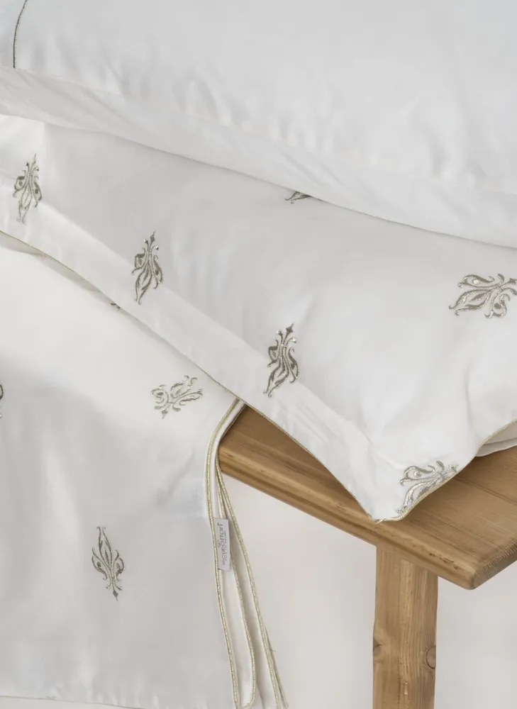 ecocotton Aslışah Tweepersoons Dekbedovertrek Set 100% Biologisch Katoen Satijn Geborduurd Wit 200X220 CM - Afbeelding 3