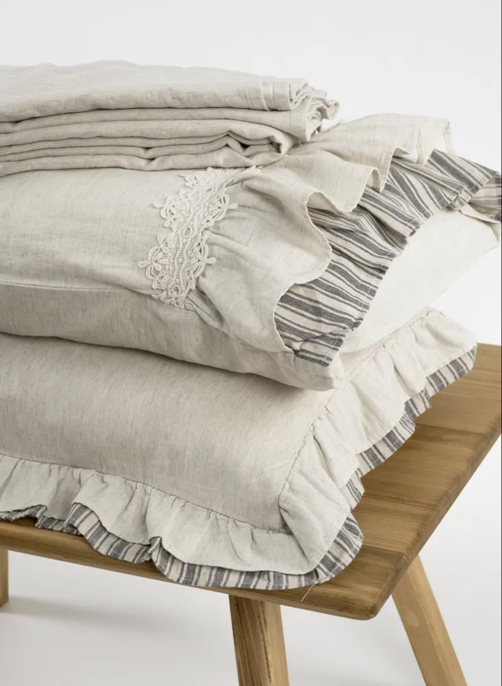 Ecocotton Dalya Dekbedovertrek Set 100% Organisch Katoen Linnen Frilly Antraciet 200x220 CM - Afbeelding 3