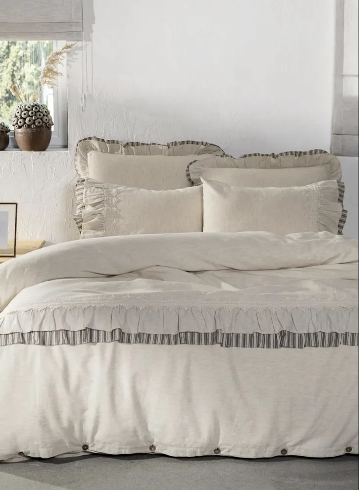Ecocotton Dalya Dekbedovertrek Set 100% Organisch Katoen Linnen Frilly Antraciet 200x220 CM