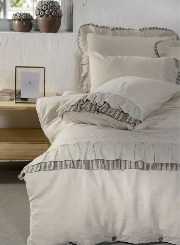 Ecocotton Dalya Dekbedovertrek Set 100% Organisch Katoen Linnen Frilly Antraciet 200x220 CM
