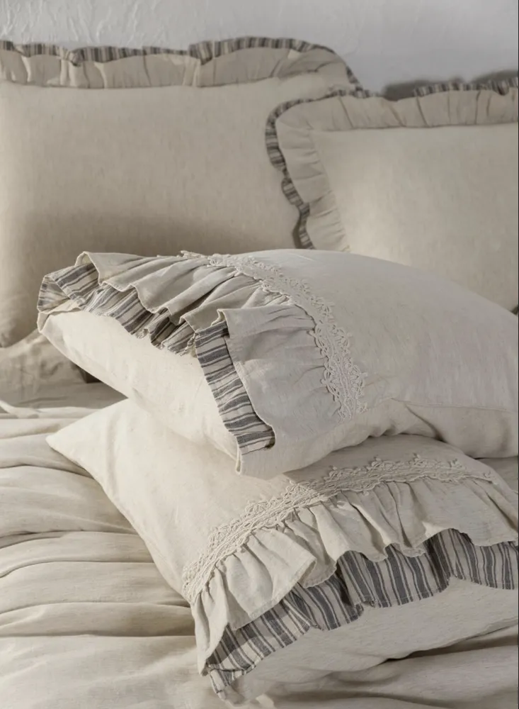 Ecocotton Dalya Dekbedovertrek Set 100% Organisch Katoen Linnen Frilly Antraciet 200x220 CM - Afbeelding 2