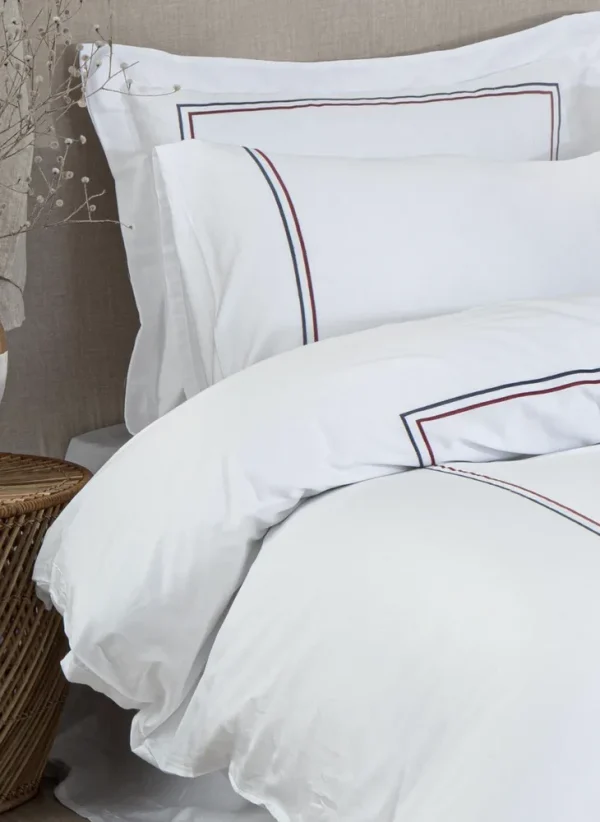 Ecocotton Line tweepersoons Dekbedovertrek Set 100% organisch katoen Satijn Geborduurd Wit 200x220 Cm