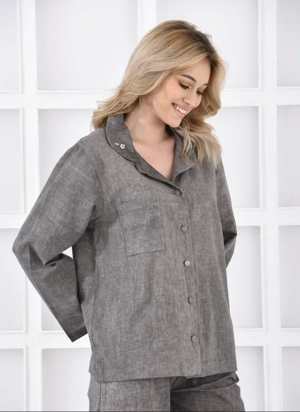 Ecocotton Helen Dames Pyjama Set 100% Biologisch Katoen Linnen Mix Groen