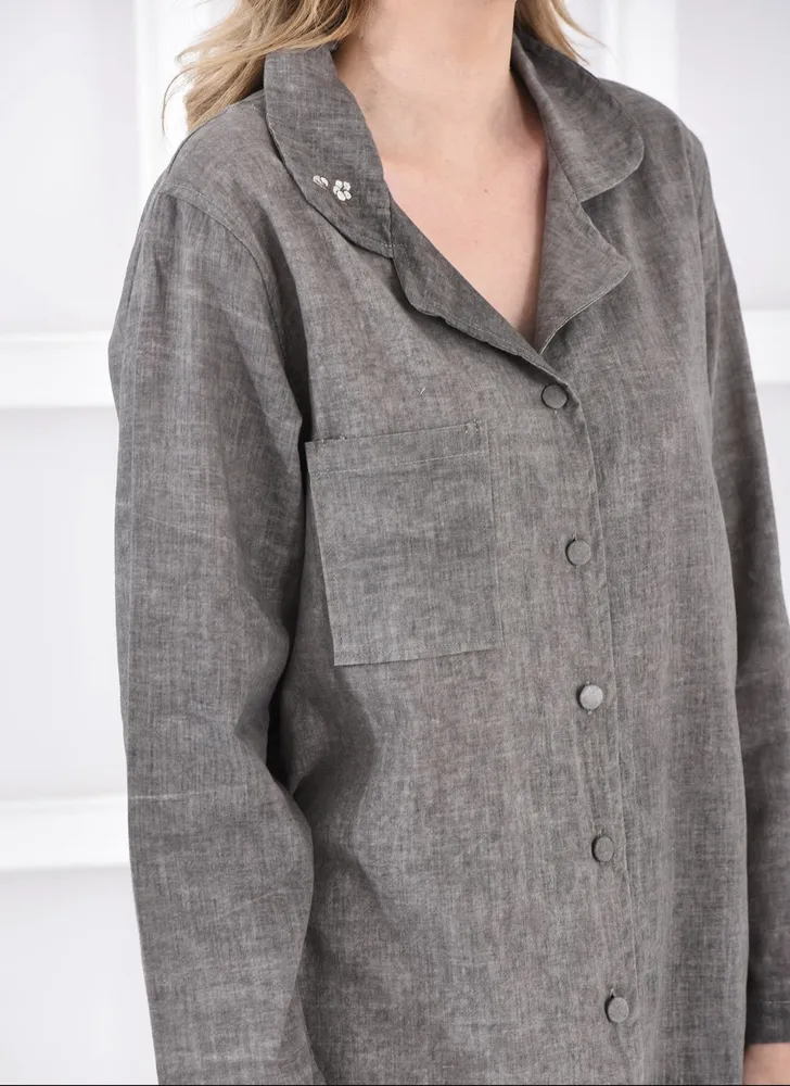 Ecocotton Helen Dames Pyjama Set 100% Biologisch Katoen Linnen Mix Groen - Afbeelding 2