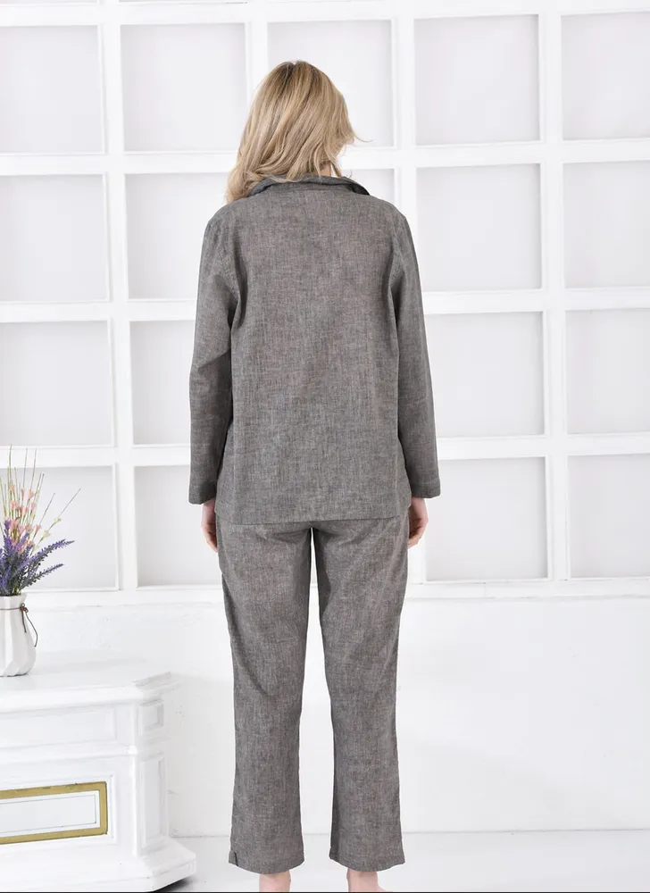 Ecocotton Helen Dames Pyjama Set 100% Biologisch Katoen Linnen Mix Groen - Afbeelding 3