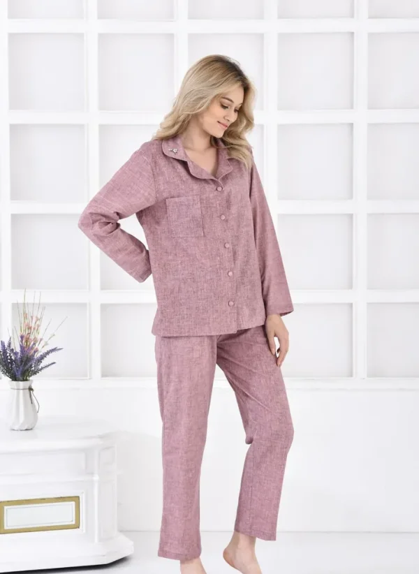 Ecocotton Helen Vrouwen Pyjama Set 100% Biologisch Katoen Linnen Mix Paars