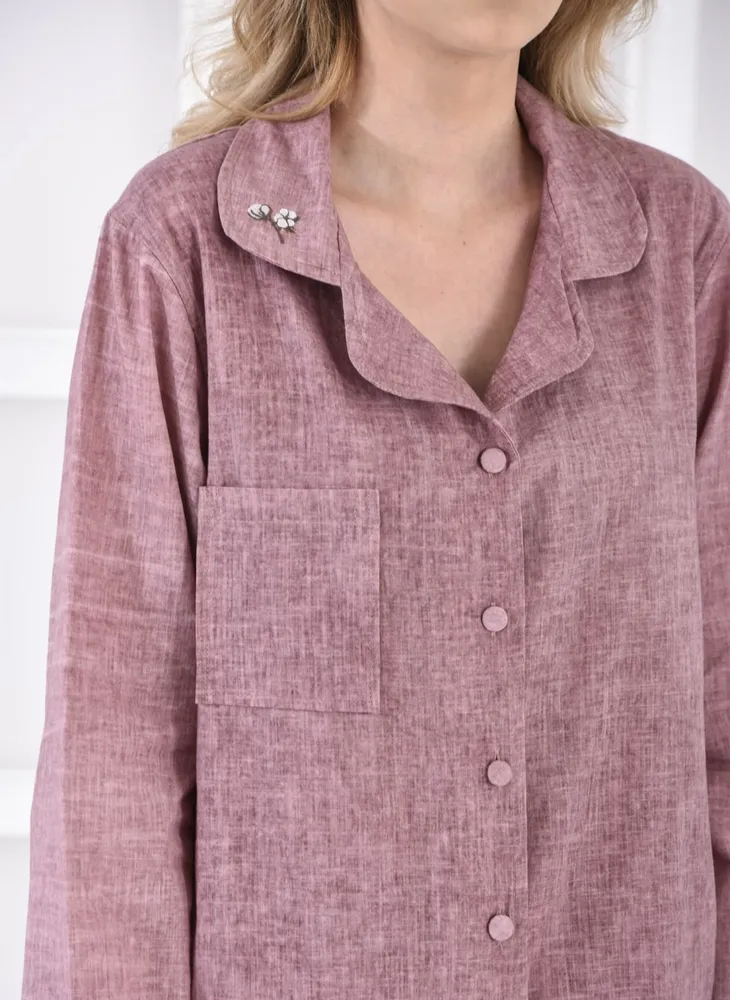Ecocotton Helen Vrouwen Pyjama Set 100% Biologisch Katoen Linnen Mix Paars - Afbeelding 3