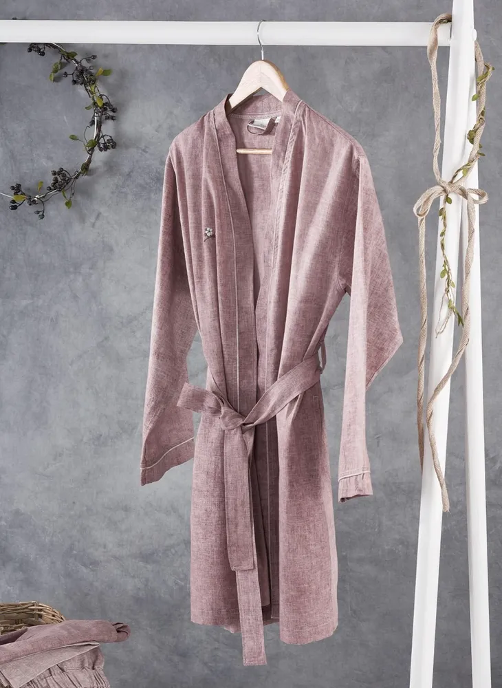 Ecocotton Helen ochtendkleed vrouwen 100% Biologisch Katoen Linnen Mix Paars - Afbeelding 2