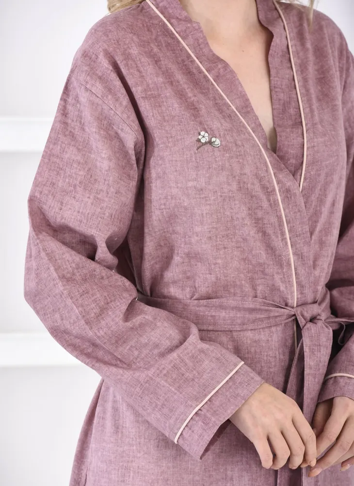 Ecocotton Helen ochtendkleed vrouwen 100% Biologisch Katoen Linnen Mix Paars - Afbeelding 4
