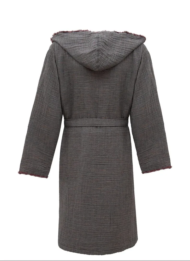 Ecocotton Muna Heren Badjas 100% Organisch Katoen Inject Bordeaux-Anthraciet - Afbeelding 1