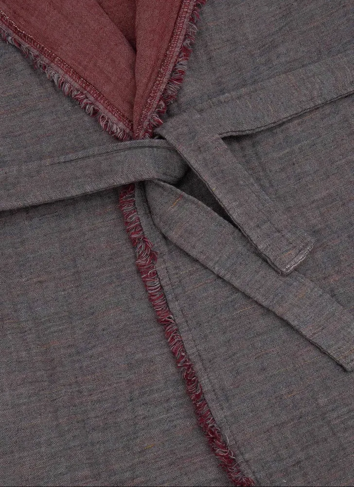Ecocotton Muna Heren Badjas 100% Organisch Katoen Inject Bordeaux-Anthraciet - Afbeelding 3