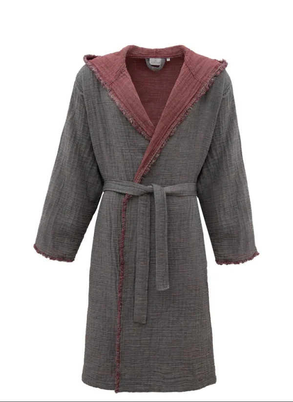 Ecocotton Muna Heren Badjas 100% Organisch Katoen Inject Bordeaux-Anthraciet