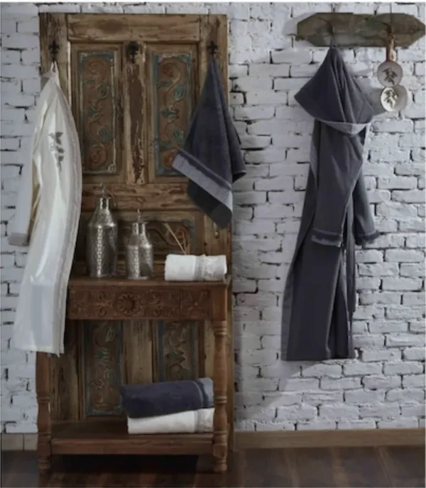 Ecocotton Miya Familie Badjas Set 10-Delig Crème-Anthraciet M/L